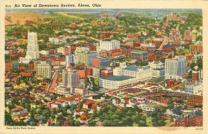 Akron Ohio Air View Downtown Section #816 Central News Tichnor Postcard 22-370