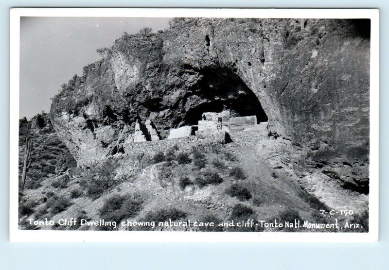 RPPC TONTO NATIONAL MONUMENT, AZ ~ Gila County~ CLIFF DWELLINGS c1950s Postcard