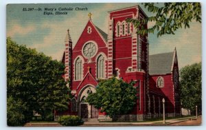 ELGIN, IL Illinois ~ Kane County ~ ST. MARY'S CATHOLIC CHURCH c1940s  Postcard