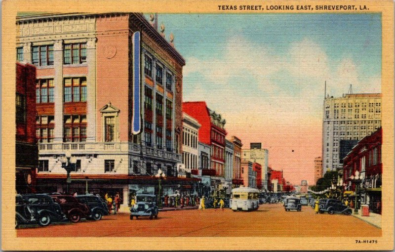 Louisiana Shreveport Texas Street Looking East Curteich