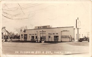 H14/ Ames Iowa RPPC Postcard 1941 Highway 30 & 69 Fall Oil Gast Station