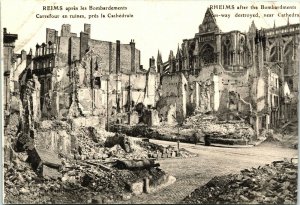 Rheims after Bombardments, Crossway destroyed near Cathedral France, World War I