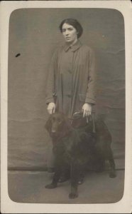 Woman & Her Dog - Irish Setter? c1910 Real Photo Postcard
