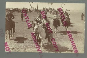 Lethbridge AB CANADA RPPC c1910 INDIAN PARADE Indians SOLDIER Horses CELEBRATION