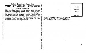 MOBILE, Alabama AL   ADMIRAL SEMMES MOTOR HOTEL  Roadside  ca1960's Postcard