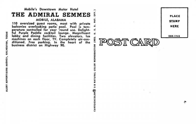 MOBILE, Alabama AL   ADMIRAL SEMMES MOTOR HOTEL  Roadside  ca1960's Postcard