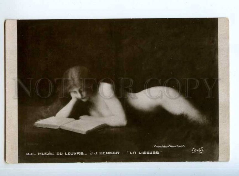 244382 NUDE Belle Woman READING Book by HENNER Vintage PC  