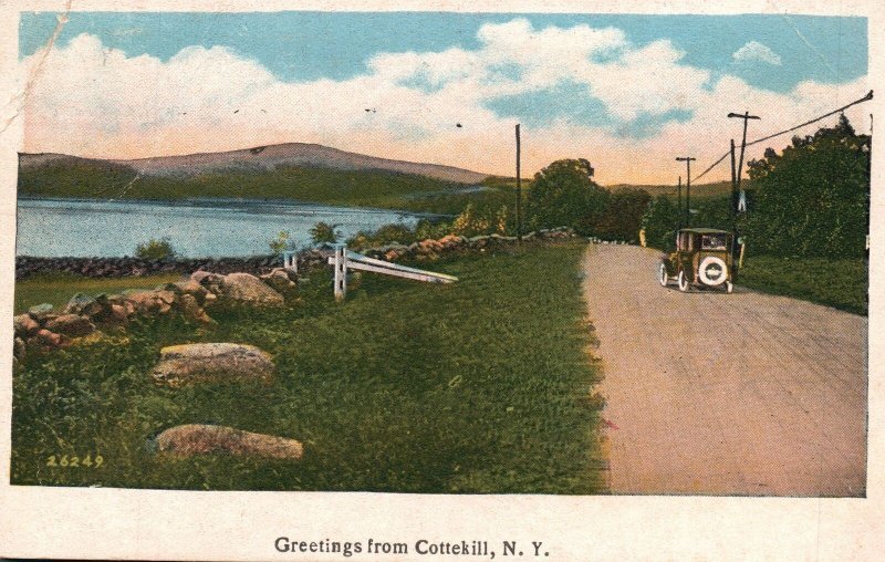 Vintage Postcard 1930's Greetings From Cottekill New York NY Landscapes Designs