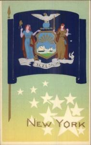 NEW YORK State Flag Serigraph Old Postcard