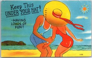 VINTAGE POSTCARD KEEP THIS UNDER YOUR HAT BEACH HUMOR MAILED 1951