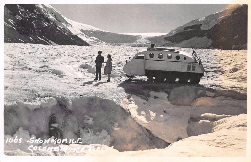 RPPC Snowmobile Columbia Ice Fields Canadian Rockies Vintage Postcard ca 1940s