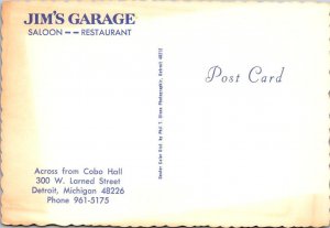 Detroit, MI Michigan JIM'S GARAGE SALOON~BAR & RESTAURANT Roadside 4X6 Postcard