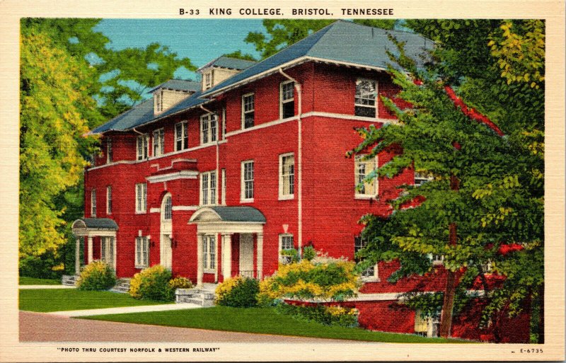 Vtg 1940s King College Bristol Tennessee TN Unused Linen Postcard