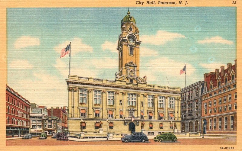 Vintage Postcard 1920s View of City Hall Buildings Paterson New Jersey N.J.