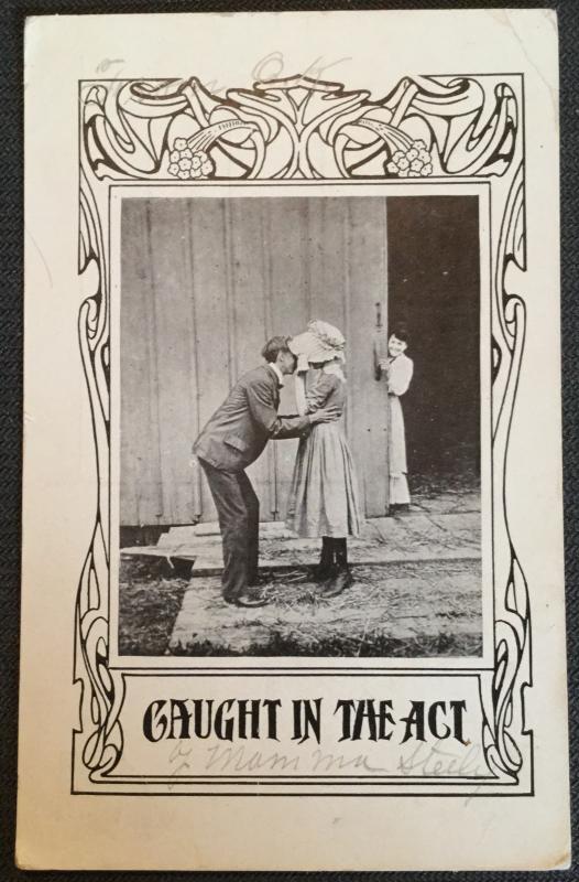 Vintage Postcard Unused w/Writing on back “Caught in the Act.” Kids LB