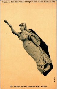 Figurehead from Belle of Oregon, Mariner's Museum Newport News VA Postcard D11