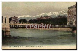 Old Postcard Dauphine Grenoble Suspension Bridge and the Alps