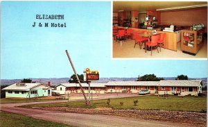 1950s ELIZABETH ILLINOIS J & M MOTEL RESTAURANT HOMEMADE PIES POSTCARD P1110