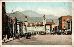 Antler's Hotel and Pikes Peak Avenue Colorado Springs CO Postcard PC52