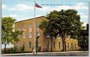 Vtg Ashland Wisconsin WI New Post Office 1940s View Linen Postcard