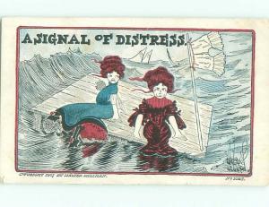 Pre-Linen Comic signed WOMEN FLOATING ON A RAFT AB9312