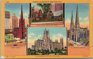 Famous Churches Of New York City Linen Postcard C087