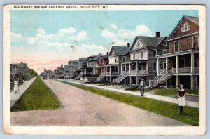 1928 OCEAN CITY MD BALTIMORE AVENUE LOOKING SOUTH HOUSES COTTAGES POSTCARD