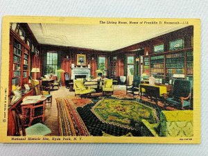 Vintage Postcard 1930's Living Room Home Franklin D. Roosevelt Hyde Park NY