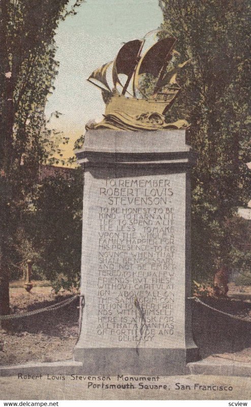 SAN FRANCISCO, California, 1900-1910s; Robert Louis Stevenson Monument, Ports...