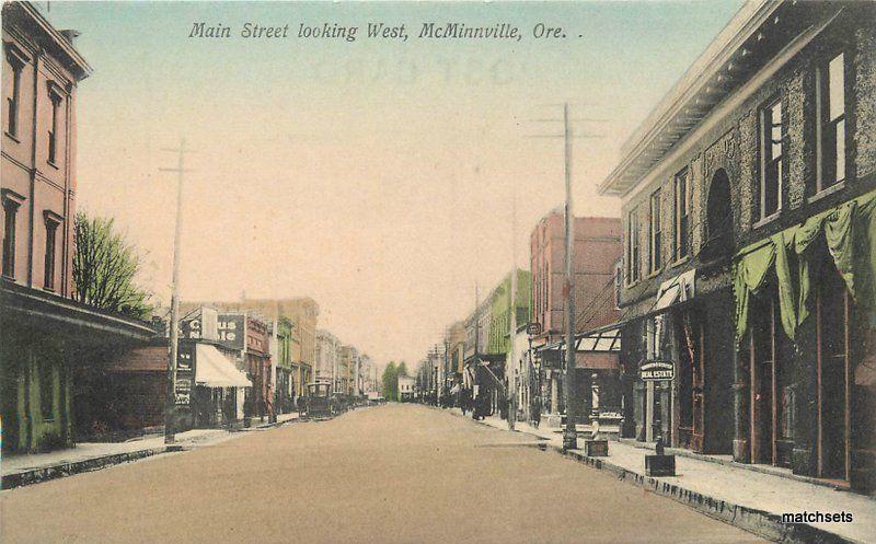 C-1910 McMinniville Oregon Main Street hand colored Portland postcard 10787 