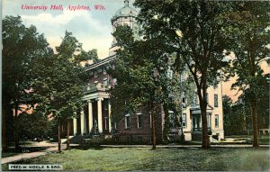 Vtg Postcard c 1908 - University Hall Appleton Wisconsin - Unused - Woelz & Bro.