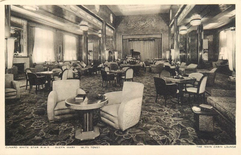 Set of 9 postcards Cunard White Star R.M.S. QUEEN MARY cruiser ship interior