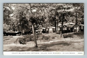 Lake Geneva WI-Wisconsin, County Building & Cottages Chrome Postcard