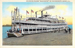 Steamer Washington, On the Mississippi River,Quincy, IL Old Postcard