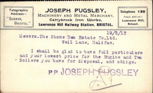 Bristol UK Machinery Advertising Cattybrook Iron Illustrated c1913 Postcard