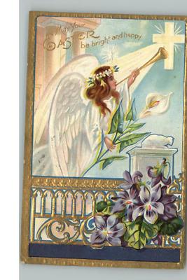 Easter Embossed Angel w Gilt Horn c1910 Postcard