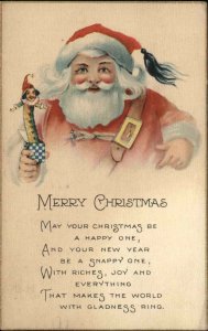 Christmas Santa Claus with Jack in the Box Jester Doll c1910 Vintage Postcard
