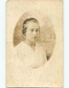 Pre-1930 rppc GIRL WITH PRETTY FACE WITH HAIR PULLED BACK o2103