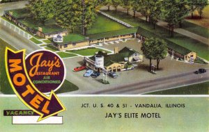 Jay's Elite Motel Vandalia Illinois chrome postcard