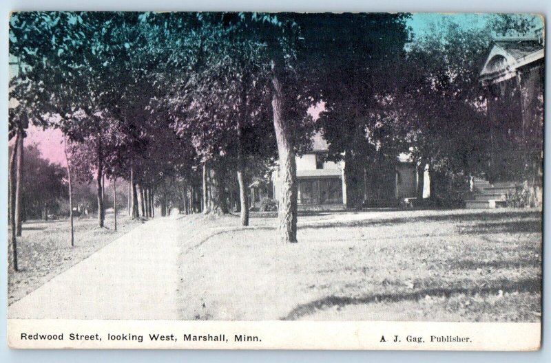 Marshall Minnesota MN Postcard Redwood Street Looking West c1910 Vintage Antique