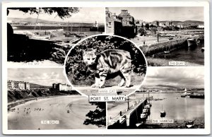 The Bay Quay Beach Harbour Manx Cat Port St. Mary Real Photo RPPC Postcard