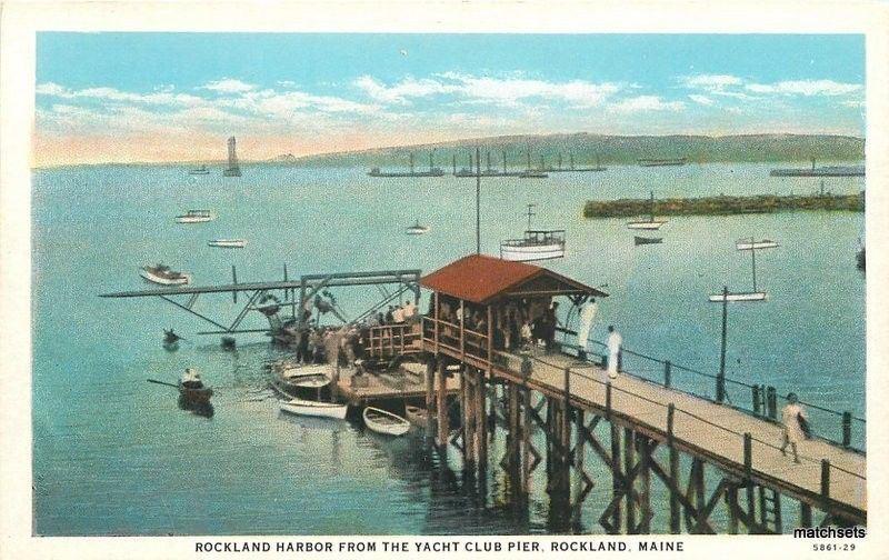 1920s Rockland Maine Harbor Yacht Club Pier American Teich postcard 6650