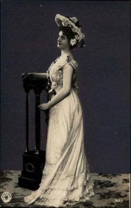 Art Nouveau Woman Pedestal Ethnic Costume 363/2 Vintage Real Photo PC