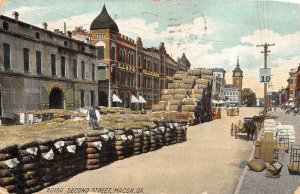 COTTON SCENE ON SECOND STREET MACON GEORGIA POSTCARD 1908