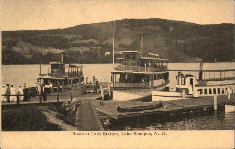 Lake Sunapee NH Steamer Boats Lake Station c1905 Postcard