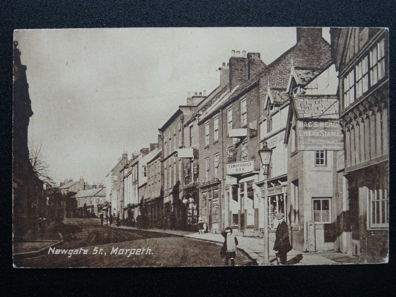 MORPETH Newgate Street shows NAG'S HEAD & TEMPERANCE BAR c1905 Postcard by Major