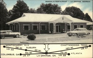 La Grange Georgia Randal's Restaurant and Map Vintage Postcard