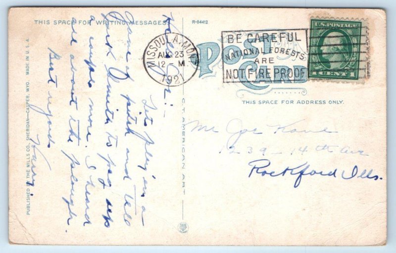 BIG HORN MOUNTAINS, WY Wyoming ~ PACK HORSES on TRAIL 1921 Postcard