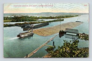 Pontoon Bridge and Raft Mississippi River Lyons IA Iowa DB Postcard P12