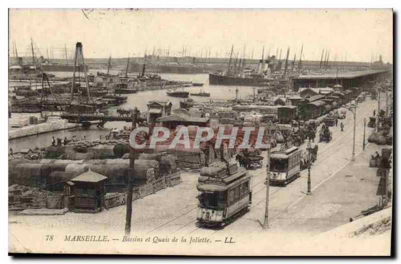 Old Postcard Marseille basins and docks of Joliette Tramway